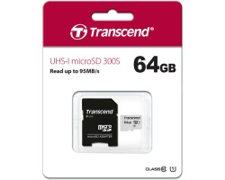 Transcend 64GB Micro SD UHS-I U1 Memory Card with Adapter (TS64GUSD300S-A)